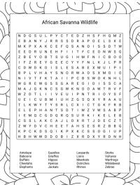 Sopa de letras animales de la sabana africana