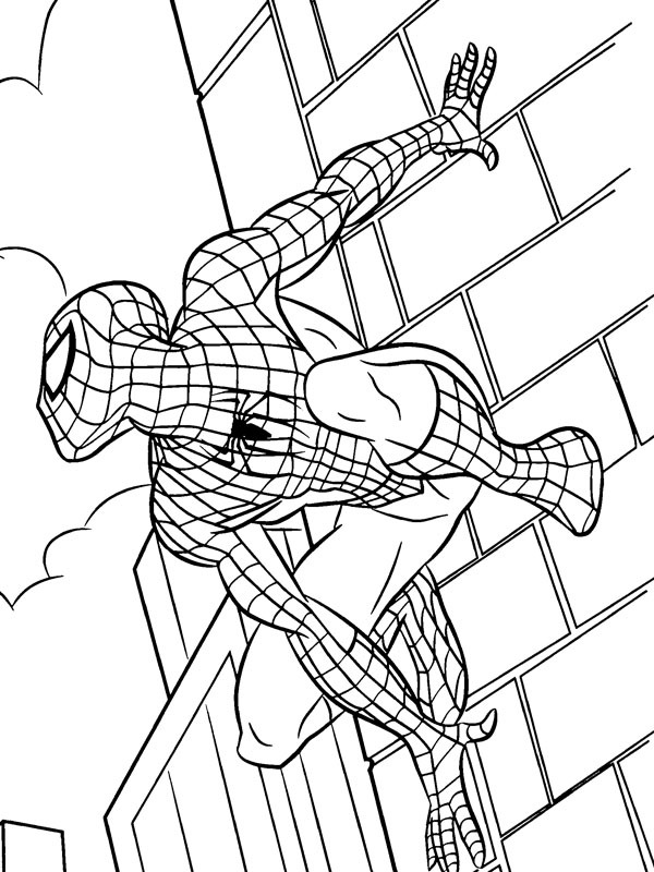 Dibujo de Spider-Man escalando un edificio para Colorear