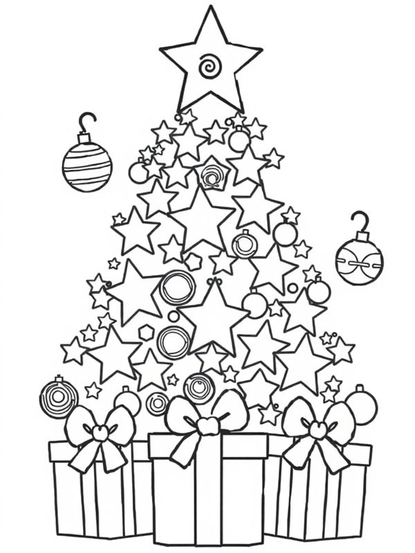 Dibujo de Árbol de Navidad de estrellas para Colorear