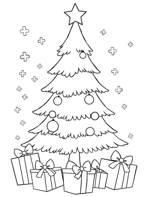 Dibujo de Regalos bajo el árbol de navidad para Colorear