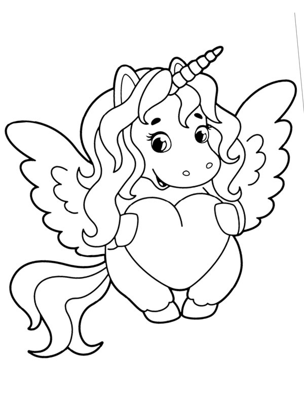 Dibujo de unicornio con corazón para Colorear