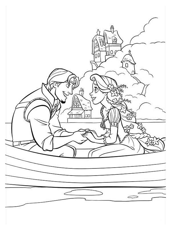 Dibujo de Flynn Rider y Rapunzel están enamorados para Colorear