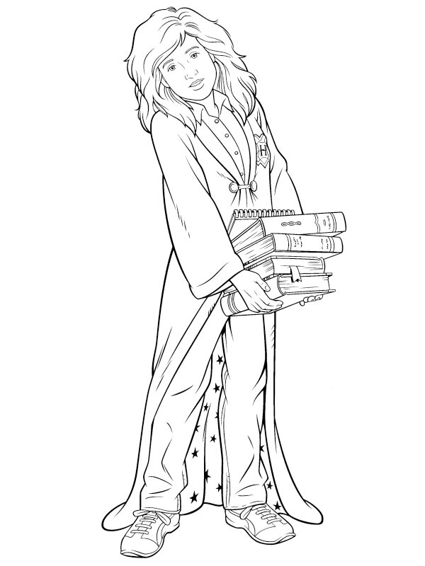 Dibujo de Hermione Granger con libros para Colorear