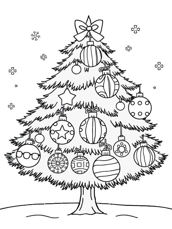 Dibujo de Bolas navideñas en el árbol de Navidad para Colorear