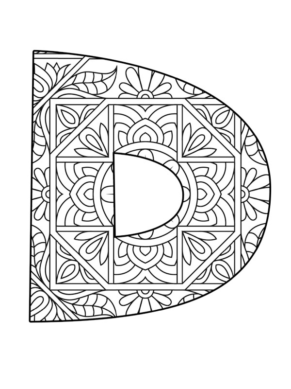 Dibujo de Mandala de la letra D para Colorear