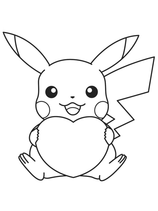 Dibujo de Pikachu sosteniendo un corazón para Colorear