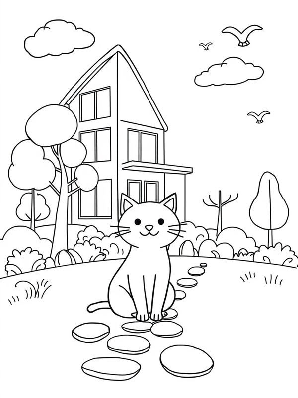 Dibujo de Gato en el jardín para Colorear