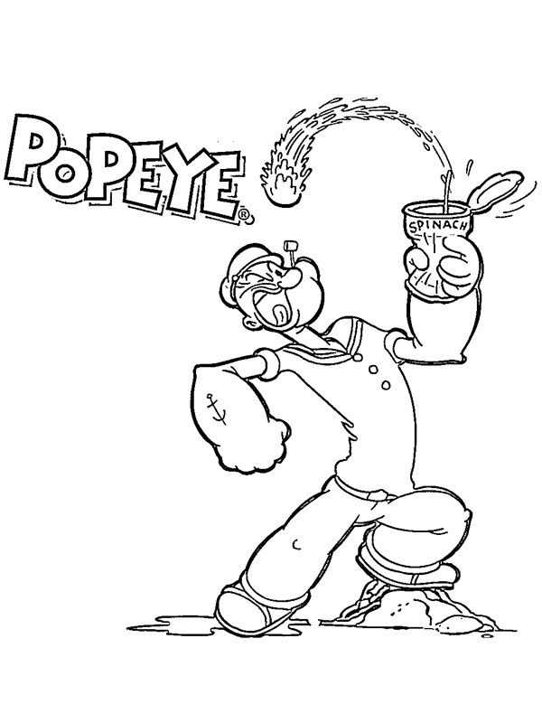 Dibujo de Popeye come espinacas para Colorear