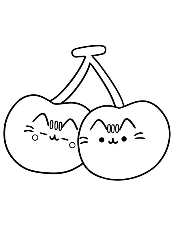 Dibujo de Pusheen gato cereza para Colorear