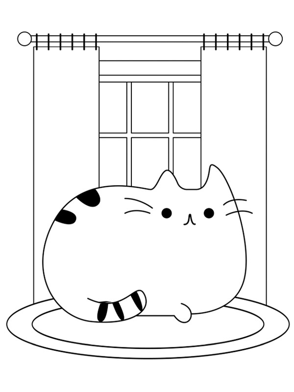 Dibujo de Pusheen yace frente a la ventana para Colorear