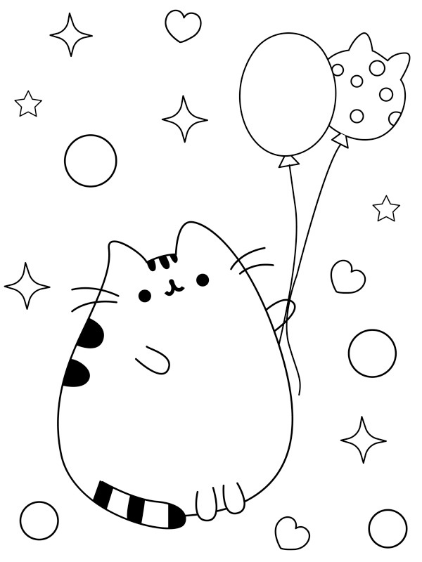 Dibujo de Pusheen con globos para Colorear