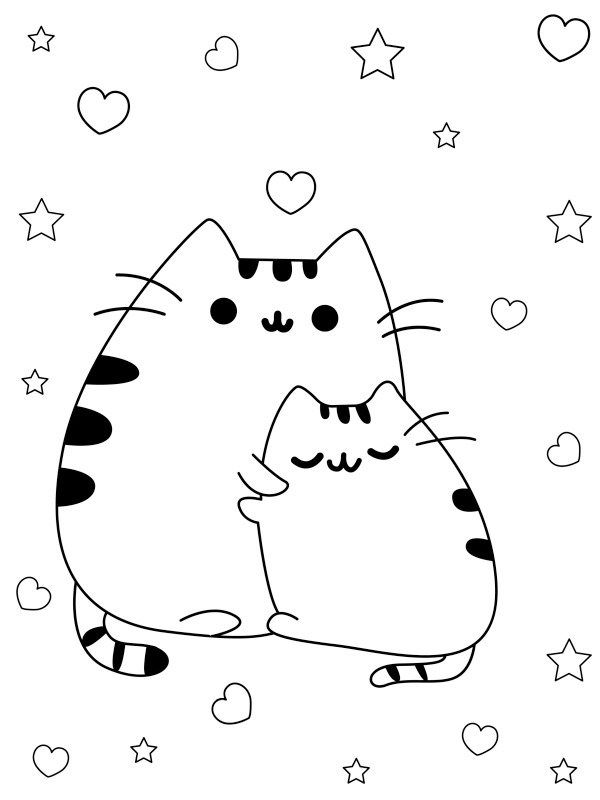 Dibujo de Pusheen con novio para Colorear