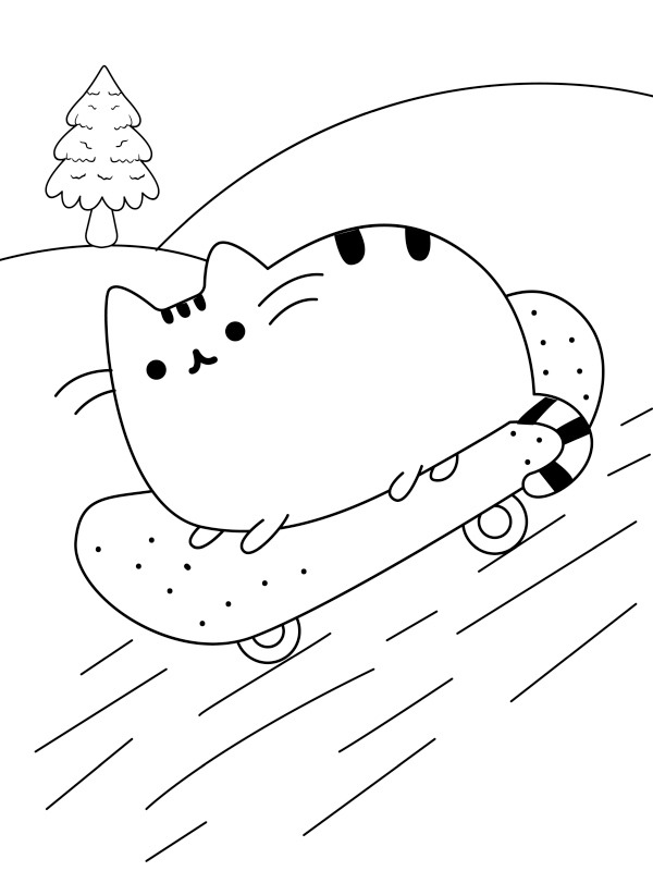 Dibujo de Pusheen en monopatín para Colorear