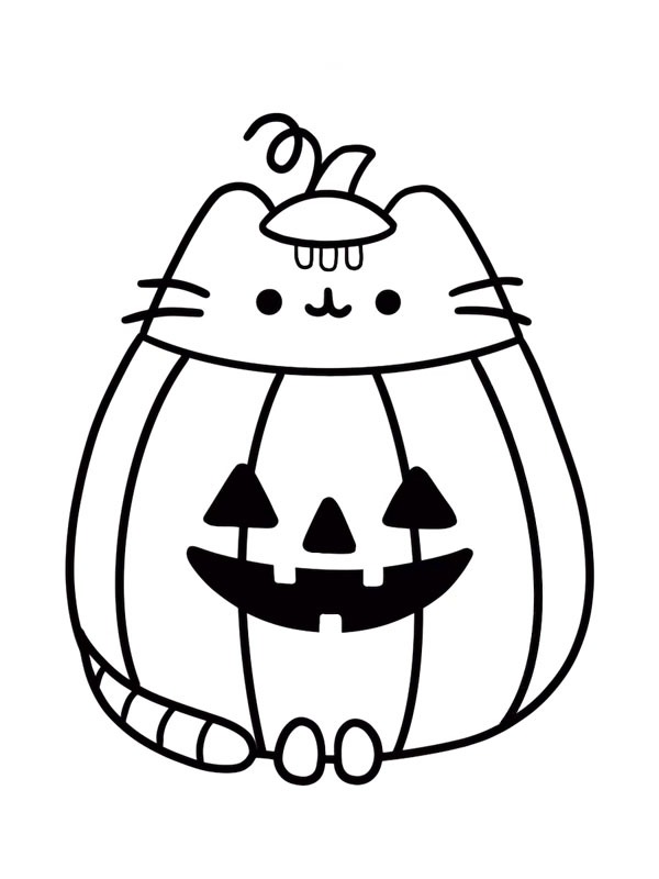 Dibujo de Pusheen calabaza para Colorear