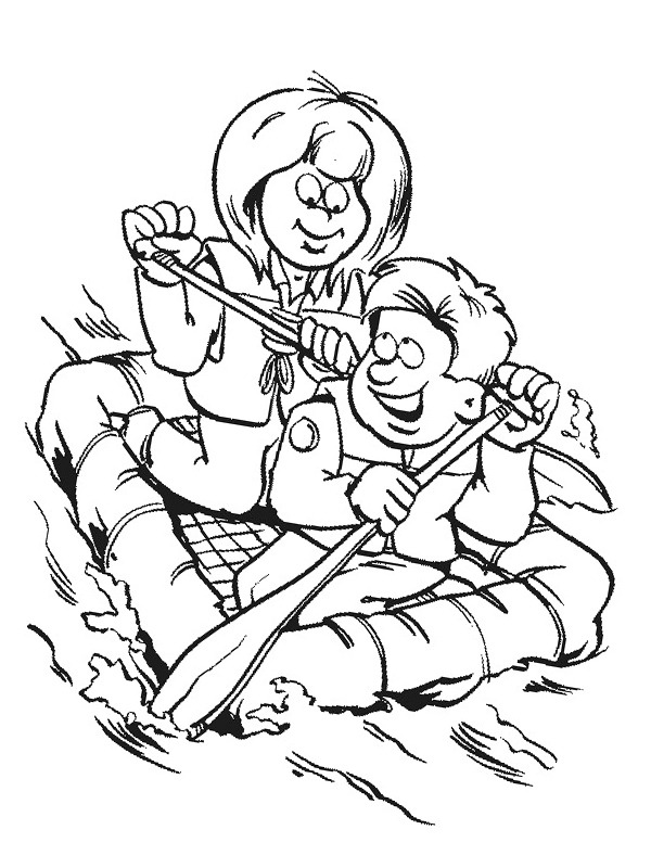 Dibujo de Scouts en una balsa para Colorear