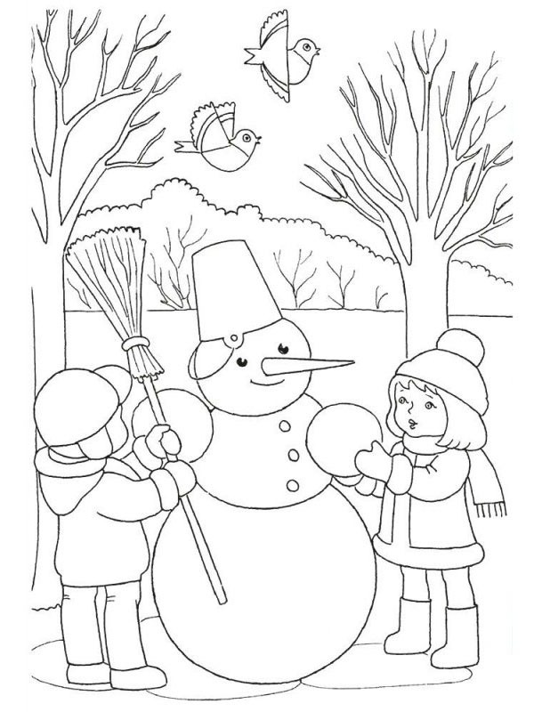 Dibujo de Hacer un muñeco de nieve para Colorear