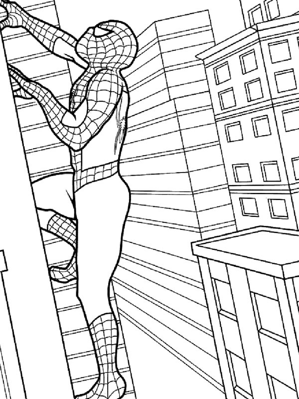 Dibujo de Spider man edificio escalada para Colorear