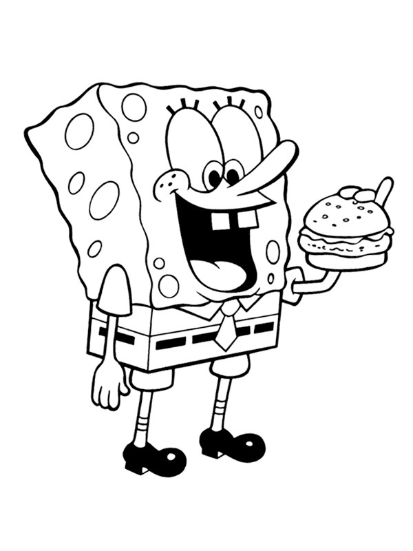 Dibujo de Bob Esponja come hamburguesa para Colorear