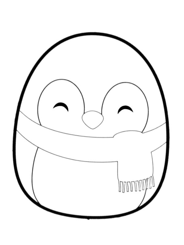 Dibujo de Squishmallows pingüino Luna para Colorear