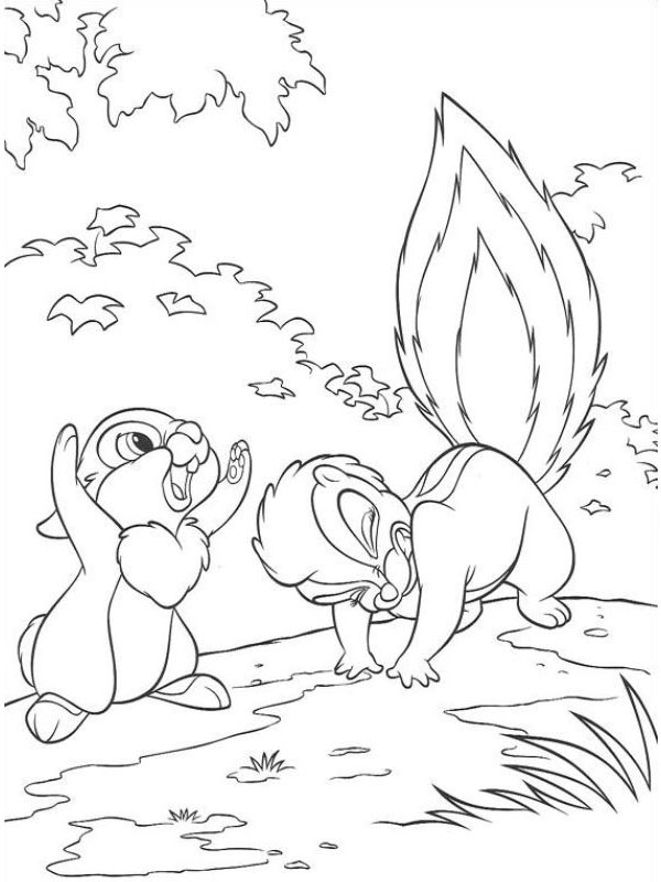 Dibujo de Thumper y la flor de la mofeta para Colorear