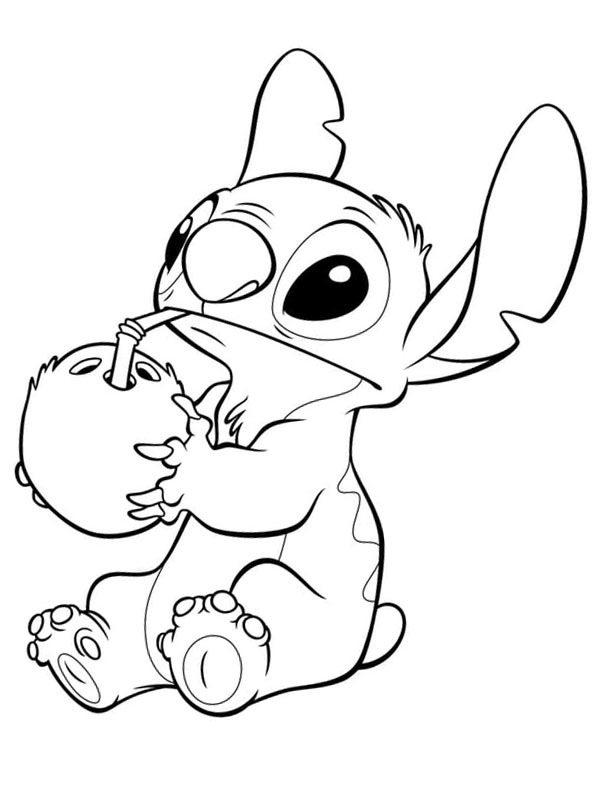 Dibujo de Stitch bebe de un coco para Colorear