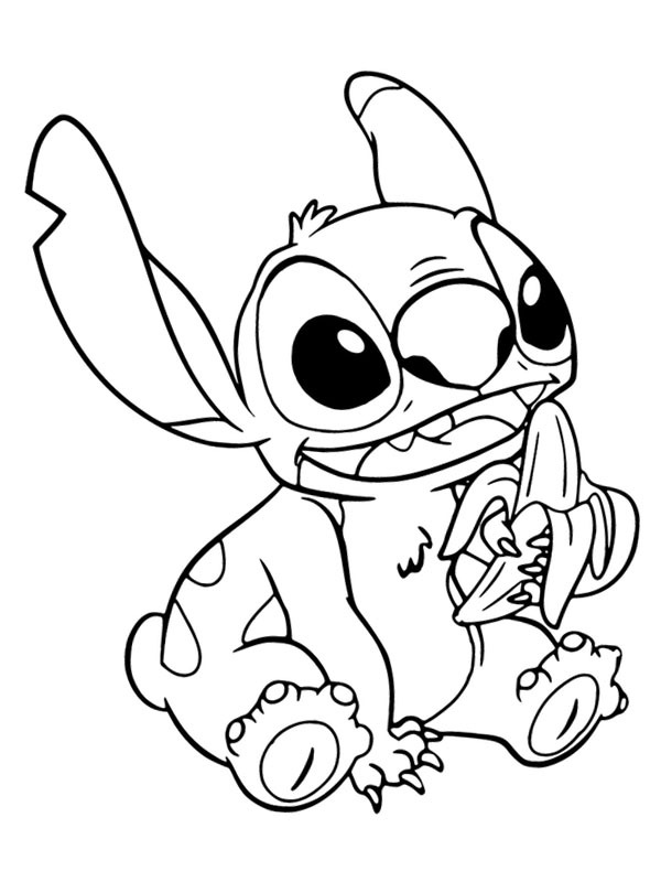 Dibujo de Stitch se come un plátano para Colorear