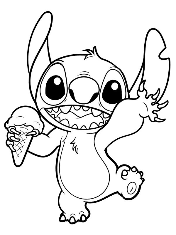 Dibujo de Stitch se come un cono de helado para Colorear