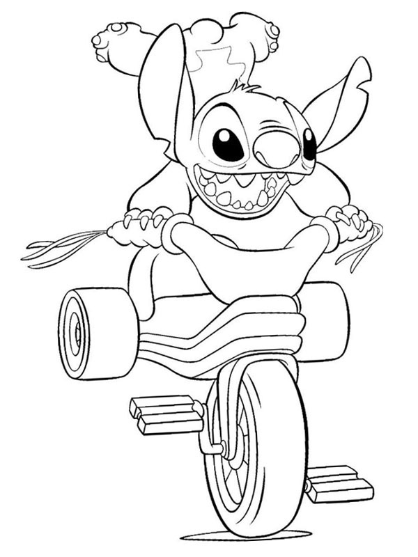 Dibujo de Stitch en el triciclo para Colorear