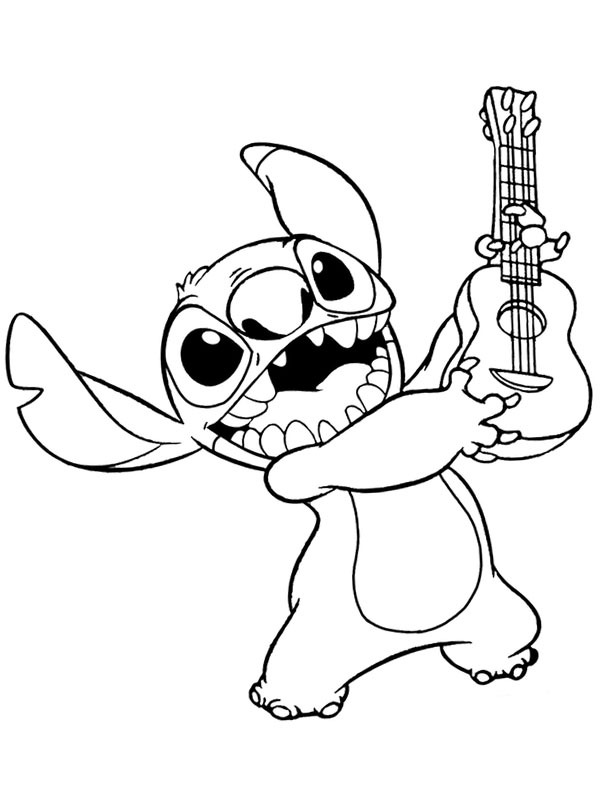 Dibujo de Stitch toca la guitarra para Colorear