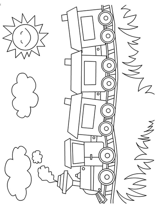 Dibujo de Tren de vapor con vagones para Colorear