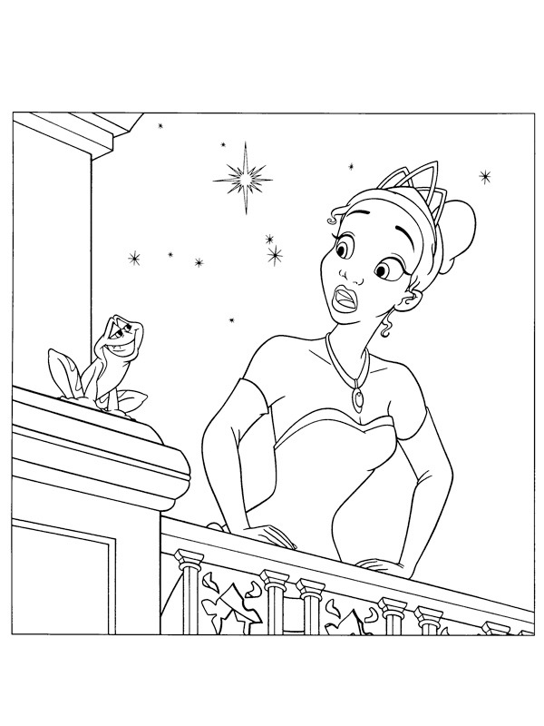 Dibujo de Tiana ve una rana para Colorear