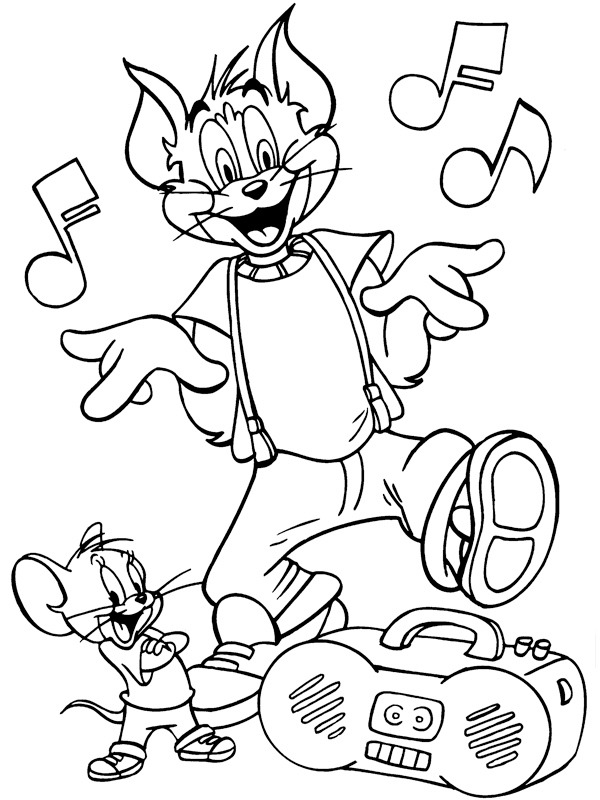 Dibujo de Tom y Jerry escuchando música para Colorear