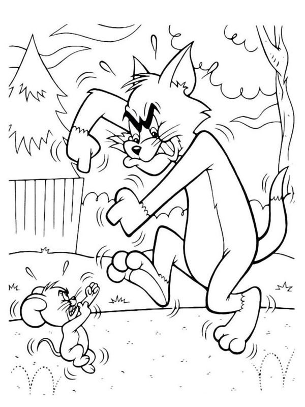 Dibujo de Pelea de Tom y Jerry para Colorear