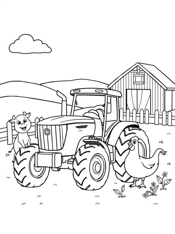 Dibujo de Tractor con animales para Colorear