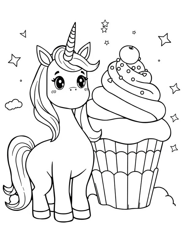 Dibujo de Cupcake de unicornio para Colorear