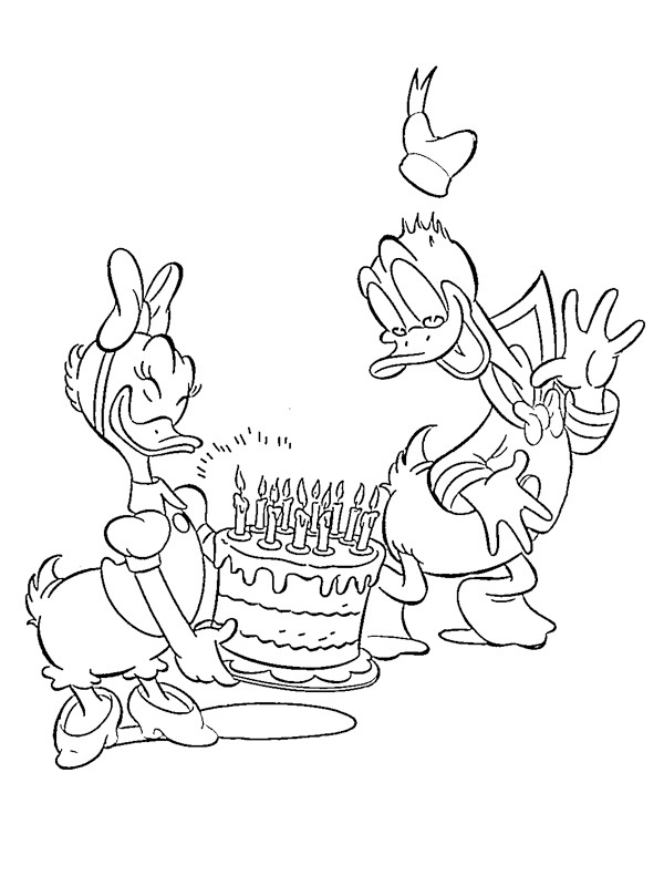 Dibujo de Tarta de cumpleaños Donald Duck para Colorear