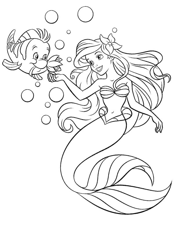 Dibujo de Flounder y Ariel para Colorear