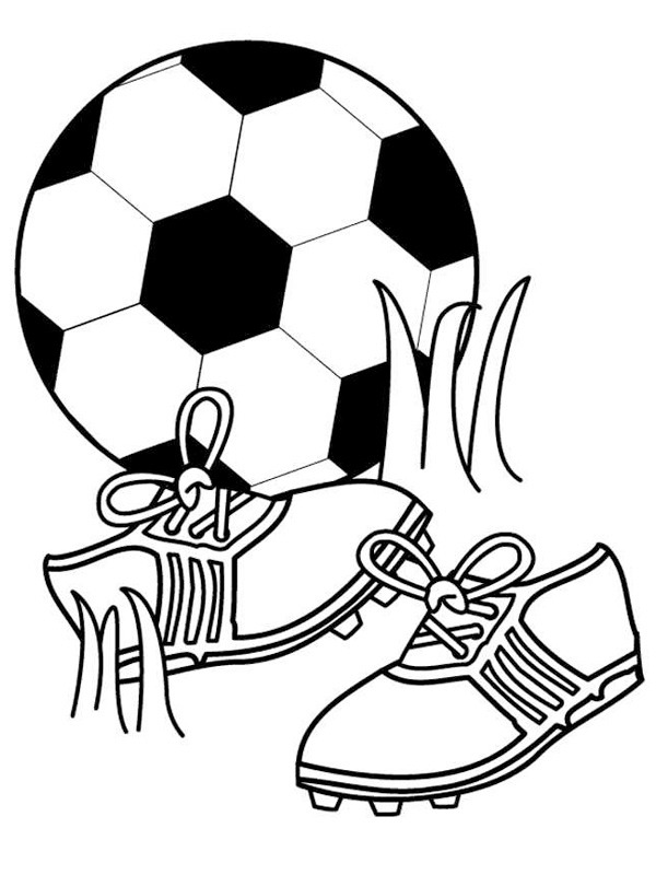 Dibujo de Fútbol y botas de fútbol para Colorear
