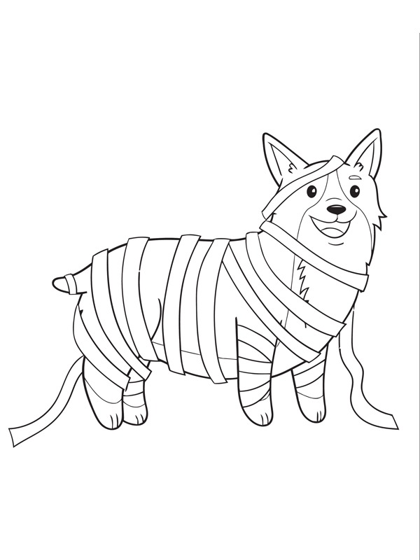 Dibujo de Perro Welsh corgi Pembroke disfrazado de momia para Colorear