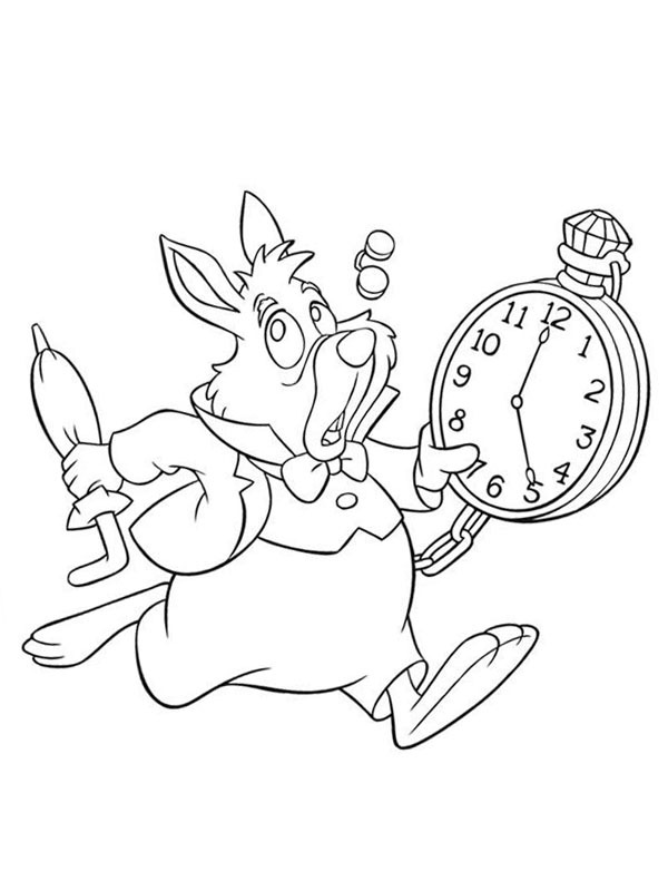 Dibujo de El Conejo Blanco y su reloj para Colorear